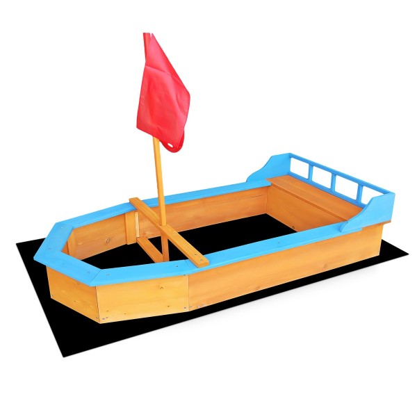 Holzsandkasten Boot 150x78x100cm mit Bank und Vliesboden