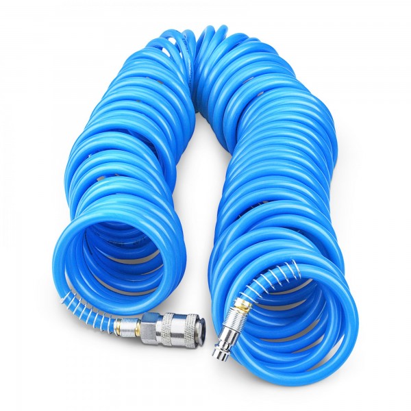 15 m Druckluft Spiralschlauch PU 6mm mit Messing-Schnellkupplung