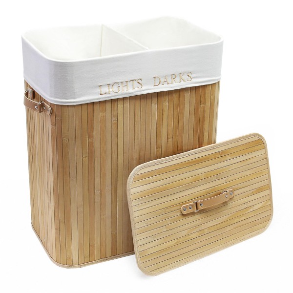 Wäschebox aus Bambus 105 L mit Wäschesack 2 Fächer