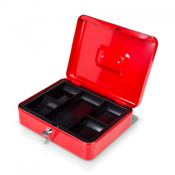 Geldkassette rot mit Münzeinsatz + 2 Schlüssel - 25 x 18 x 9 cm