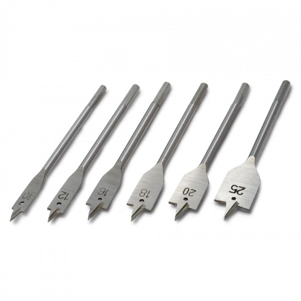 6 tlg. Flachfräsbohrer Satz - 10 bis 25 mm - 6kant