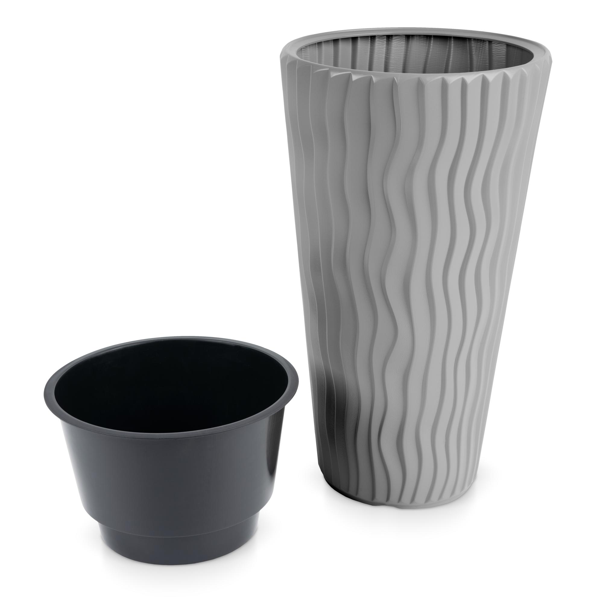 Kunststoff Blumentopf Wüstensand schmal + Einsatz - steingrau Ø 390 mm