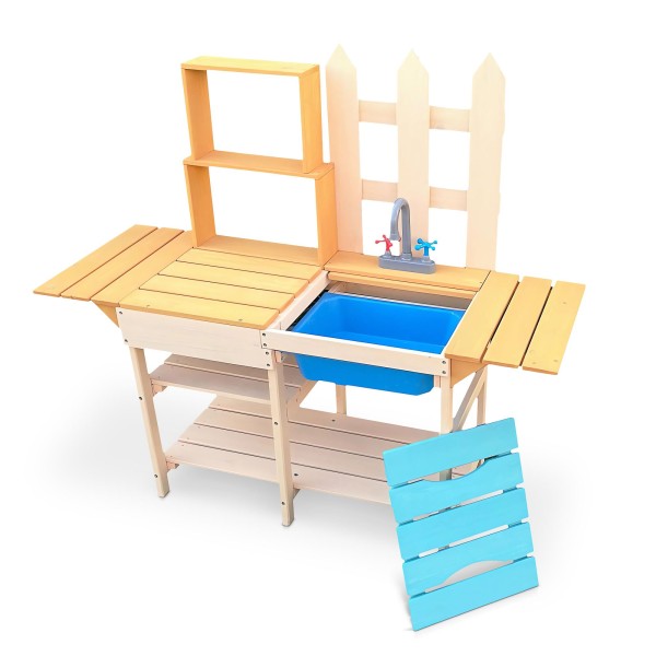 Matschküche für Kinder aus Holz / 109,2x40,4x98,6cm / mit Regal