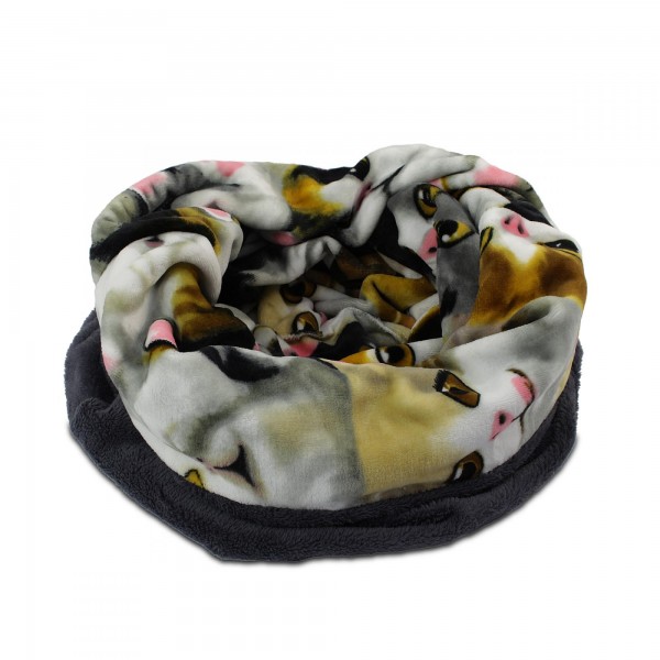 3in1 Decke - Schlafsack - Kissen für Katzen und Kleintiere - Grau + Motiv Katze
