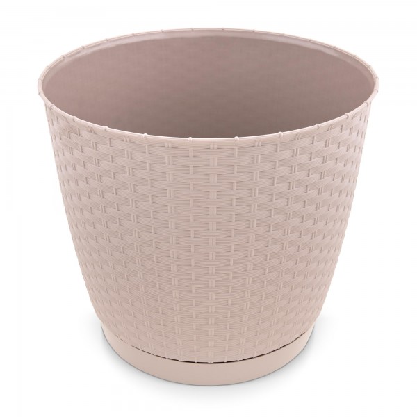 Kunststoff Blumentopf Rattan-Optik mocca Ø 145 mm + Untersetzer