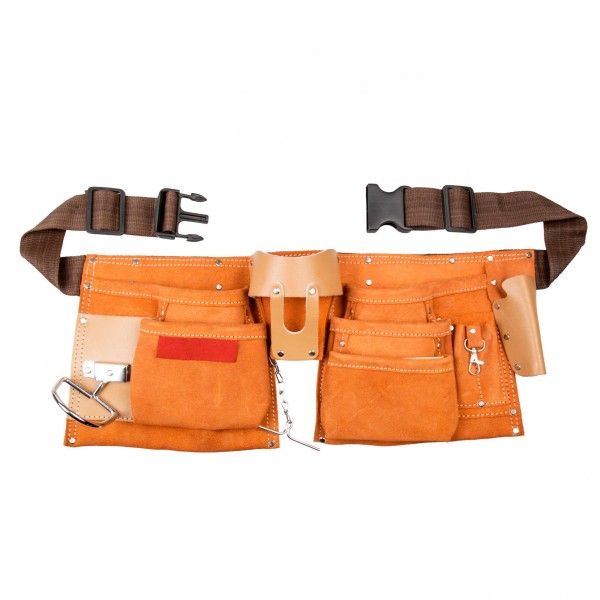 Werkzeuggürtel 9 Fächer aus Leder - 80 bis 130 cm Länge