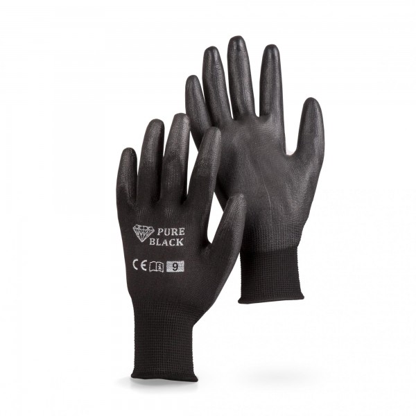 1 Paar Arbeitshandschuhe "Pure Black" - Größe 9 - schwarz